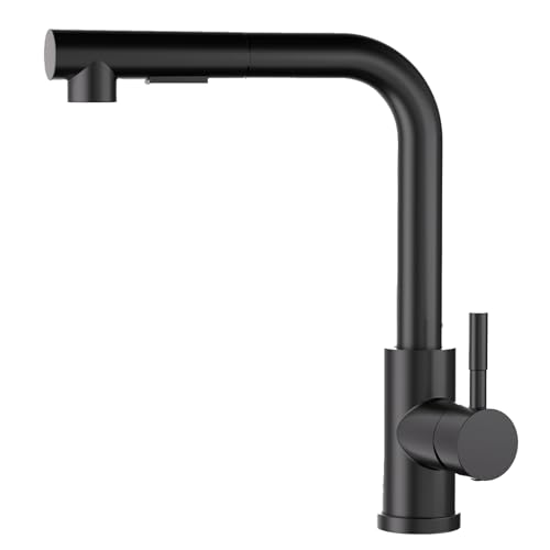Wasserhahn Küche Schwarz, SEMANEY Hochdruck Küchenarmatur mit Brause Ausziehbar Zwei Strahlarten, Einhand Spültischarmatur Mischbatterie Küche 360° Schwenkbar, L Form Armatur Küche Ausziehbar