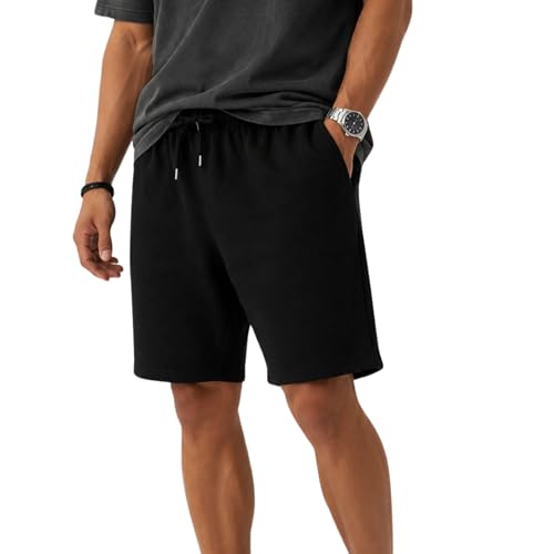 ROSS CAMP Sporthose Herren Kurz - Kurze Hosen Herren, Laufshorts Männer Sommer Baumwolle Jogginghose Fitnesshose Sport Sportshorts Bermuda Shorts Hose Trainingshose Tennis (XL, Schwarz)