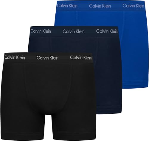 Calvin Klein Herren 3er Pack Boxershorts Trunks Unterwäsche, Mehrfarbig (C-Black/Blu/Blu), L