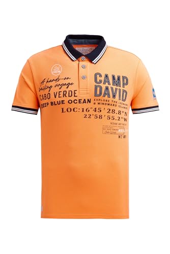 Camp David Herren Pikee-Polo mit Label-Applikationen Sunrise Neon, XXL