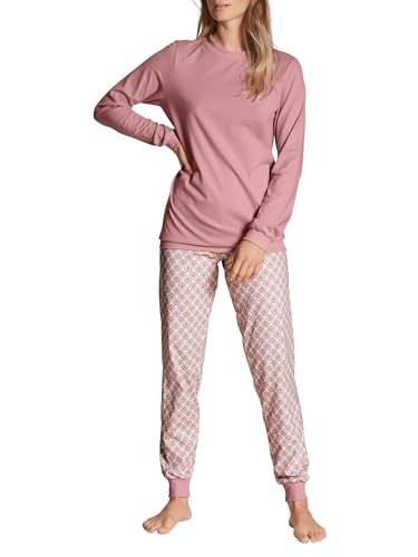 CALIDA Lovely Nights Bündchen-Pyjama Damen, mit Rippbündchen an Ärmeln und Hose