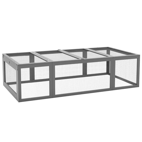 PawHut Hasenstall Kaninchenstall aus Tannenholz Winterfest Kaninchenkäfig mit aufklappbar Dach 180x90x48 cm Kleintierstall Hasenkäfig für Kleintiere Kaninchen Meerschweinchen Indoor Outdoor Grau