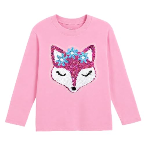 Mädchen Langarmshirt mit Wendepailletten-Fuchs Baumwolle Rosa Gr.110