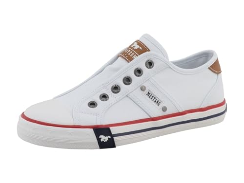 MUSTANG Damen Low-Top Sneaker, Frauen Halbschuhe,Sportschuhe,Freizeitschuhe,Turnschuhe,Laufschuhe,schnürschuhe,schnürer,Weiß,40 EU