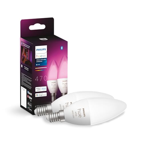 Philips Hue White & Color Ambiance E14 LED Lampe, 2-er Pack, dimmbar, bis zu 16 Mio. Farben, steuerbar via App, kompatibel mit Amazon Alexa (Echo Echo Dot)