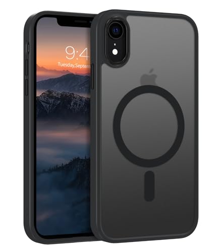 GUAGUA Magnetisch Hülle für iPhone XR Handyhülle [Kompatibel mit MagSafe] Stoßfest Matt Schutzhülle Durchscheinende Rückseite Dünn Phone Case Cove für iPhone XR (6,1 Zoll) Schwarz