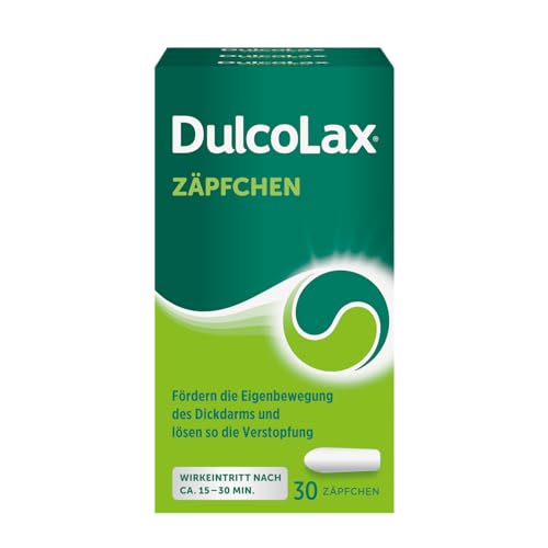 DulcoLax Zäpfchen gegen Verstopfung | 30 Stück | Abführmittel mit Bisacodyl | Befreien schnell und gut verträglich im Akutfall | Schnelle Wirkung nach ca. 15-30 Minuten | Gezielte Wirkung im Enddarm