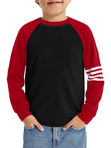 Haloumoning Jungen T-Shirt Langarm Farbblock Oberteile Kinder Lässige Rundhals Tops Herbst Mode Basic Tee Shirts 5-14 Jahre, Schwarz, 13-14 Jahre