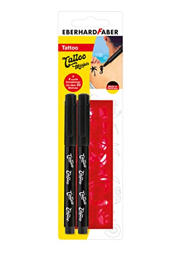Eberhard Faber 559597 - Tattoo Stifte Set, 2 schwarze Stifte mit 4 Schablonen