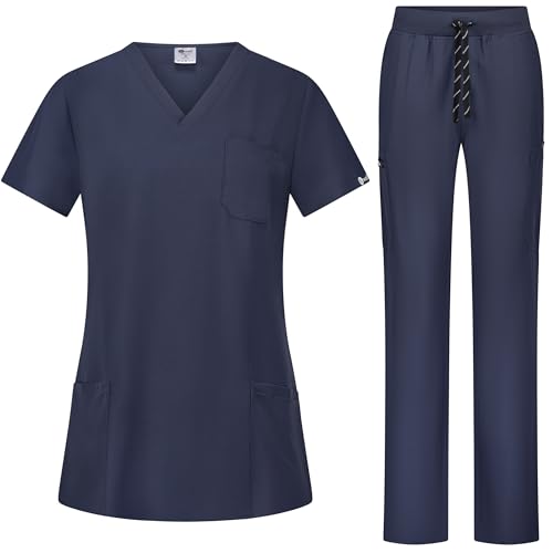 B-well BELLA Damen-Schrubb-Set Schlupfkasack + Schlupfhose Set Medizin Arzt Uniform Schlupfjacke Oberteil mit Hose Medizinische Berufsbekleidung mit Elastan (Grau, XL)