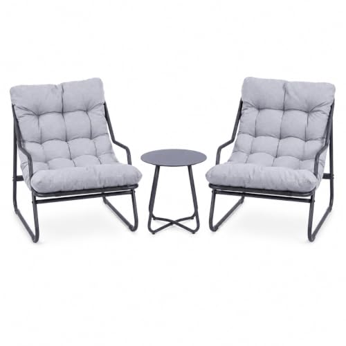 Koll Living Outdoor Bistro-Set Lara | Modernes Gartenmöbel Set mit 2 Sesseln & Tisch | Wetterfest, UV-beständig, wasserabweisend (Grau)