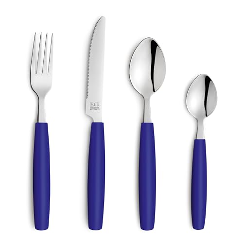 Beckmann & Rommerskirchen VALOA Besteck Set 4 Personen - 16-teilig - Royalblau - Spülmaschinenfest - Hochglanzpoliert - Essbesteck: 4x Messer, Gabel, Esslöffel, Kaffeelöffel