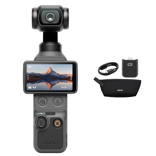 DJI Osmo Pocket 4 Essential Combo, Pocket Gimbal Vlog Kamera, 1″ CMOS und 4K/240fps, 3‑Achsen-Stabilisierung, 2× verlustfreier Zoom, 107 GB integrierter Speicher