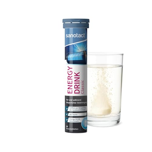 sanotact Energy Drink (20 Brausetabletten) • Taurin + Koffein + B Vitamine • Zucker- & kalorienfrei • zur Steigerung der Ausdauerleistung • Energy-Drink-Geschmack