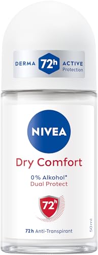 NIVEA Dry Comfort Deo Roll-On, Antitranspirant für 72h effektiven Schutz, antibakterielles Deodorant mit Dual Protect Formel ohne Ethylalkohol (50 ml)