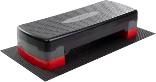ScSPORTS Aerobic Steppbrett, Stepper, 2-fach höhenverstellbar, mit Matte, schwarz rot grau, 68 x 28 x 10/15 cm