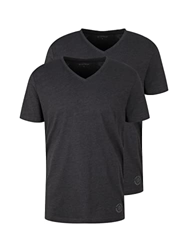 TOM TAILOR Herren T-Shirt mit V-Ausschnitt im Doppelpack, 11086 - Dark Grey Melange, L
