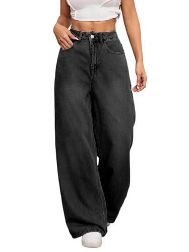 OYICAI Damen Baggy Jeans Weite Beine Denim Hose Y2K 90er Vintage Hip Hop Loose Streetwear Retro 2000er Jahre Oversize Skater,E20 Schwarz,M