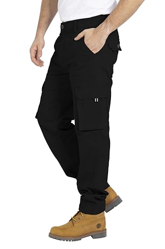BlauerHafen Herren Cargo Hose, Gerade geschnittene Stretch Schwerlast mit 12 Taschen Freizeithose, Combat Arbeitshose, Relaxed Fit Cargo-Hose Größen 32W–44W (Schwarz, 32W / 34L)