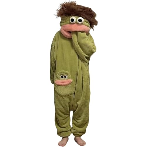 Silly Onesie Herren Daman Lustige Kostüm Big Monster Onesie Für Erwachsene Teenager Mouth Monster Fleece Pajamas Plush Coral Cozy Full Body Sleepwear (Green, 10-13 Years)
