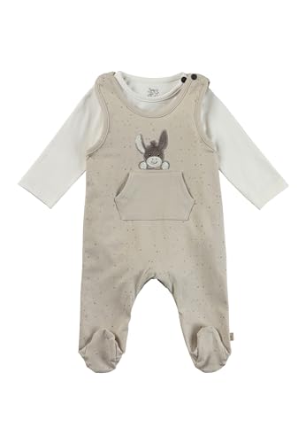Sterntaler Strampler Set Pünktchen – 2-teilig – Baby Strampler aus Jersey mit Esel Emmi Applikation & Langarmbody – bequemer Unisex Zweiteiler ab Geburt - Druckknöpfe im Schritt – Natur – Größe 68