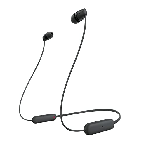 Sony kabellose WI-C100 In-Ear-Kopfhörer (bis zu 25 Stunden Akkulaufzeit, optimiert für Sprachassistenten, integriertes Mikrofon für Telefonate, Bluetooth), Schwarz, klein