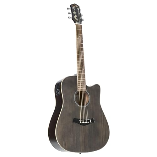Red Hill DCE-48 Westerngitarre, Akustik-Gitarre mit Tonabnehmer, elektroakustische Gitarre, Dreadnought mit Cutaway und Fichtendecke in matt schwarz