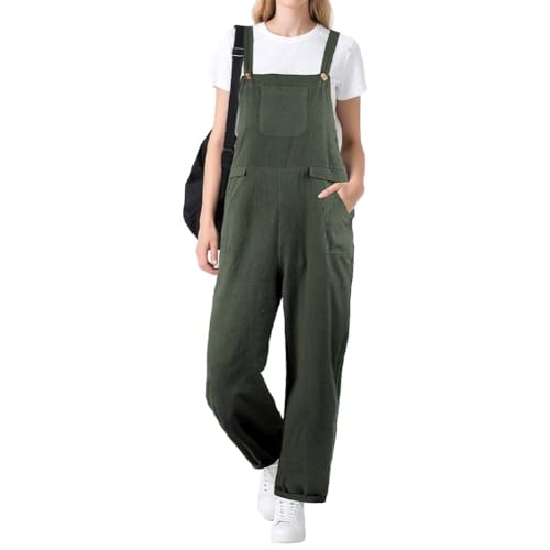 BSBUY Latzhose Damen Sommer mit Taschen Verstellbare Overalls Trägerhose Beiläufig Loose Hose Bib Pants Stretch Overall Damen Baggy Damen Latzhose Jumpsuit Strampler Oversize Sommerhose (Armeegrün,XL)
