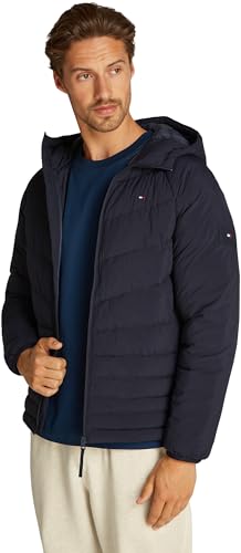 Tommy Hilfiger Herren Steppjacke Mix Quilt mit Kapuze, Blau (Desert Sky), S