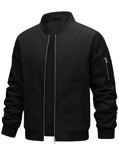 heekpek Jacke Herren Bomberjacke Herrenjacken Übergangsjacke Leichte Freizeitjacke Leichte Windjacke Jacke mit Reißverschlusstaschen,Schwarz,XXL