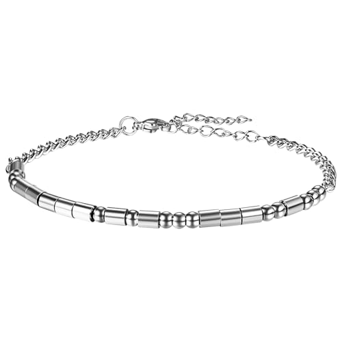 JewelryWe Motivierendes Morsecode Armband für Damen: I Love You Silber Edelstahl Perlenarmband Verstellbares Partnerarmband Armkette Romantischer Schmuck Geschenk für Frauen Männer