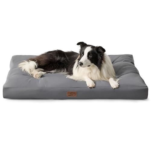 BEDSURE Hundekissen Grosse Hunde waschbar - 91x68cm Hundebett L für große, mittelgroße Hunde Outdoor gepolstert Hundematte grau in 9cm Höhe, groß L hundematratze für Haustiere