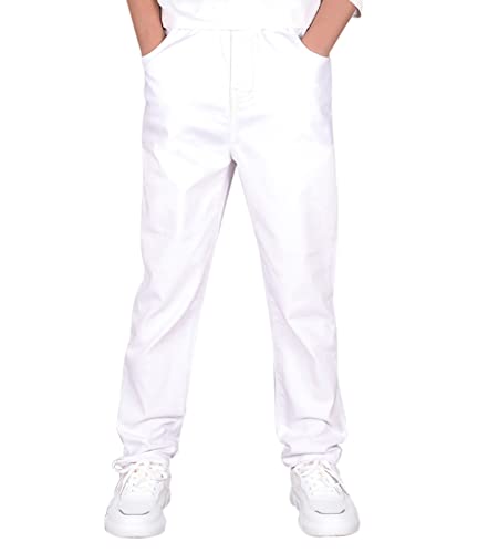 CAMLAKEE Jungen Chino Hose Kinder Jungs Straight Fit Chinohose mit Elastischem Bund Weiß DE: 158-164 (Herstellergröße 160)