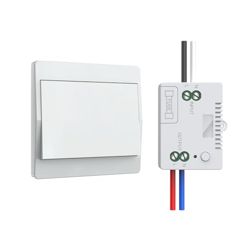 Thinkbee Funkschalter 230V ohne Batterie, selbstversorgender Funk Lichtschalter Set, drahtloser Licht Schalter zum Kleben/Schrauben, 433 MHz, bis 200 m, kabelloser Wandschalter für Lampe,nicht dimmbar