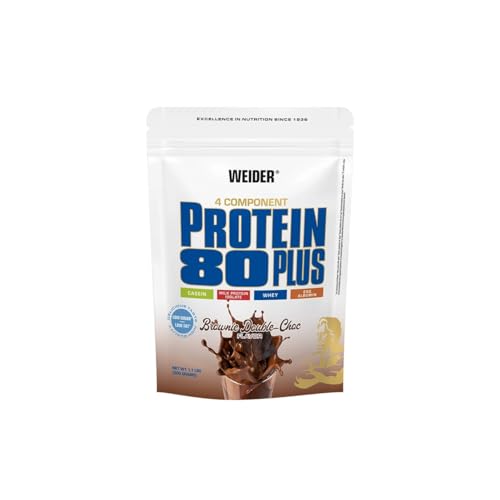 Weider - Protein 80 Plus - 4-Komponenten Protein Pulver - Hoher Proteingehalt mit 80% Eiweiß - Cremige Shakes mit Calcium & Vitamin B6 - 500g - Brownie Double-Choc