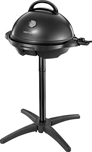George Foreman Grill 2in1 Elektrogrill [Testsieger]: Standgrill & Tischgrill (Innen- & Außennutzung, Balkon & Küche, Ø44,5cm, Temperaturanzeige, Fettauffangschale, 2400W) Kugelgrill 22460-56, Schwarz