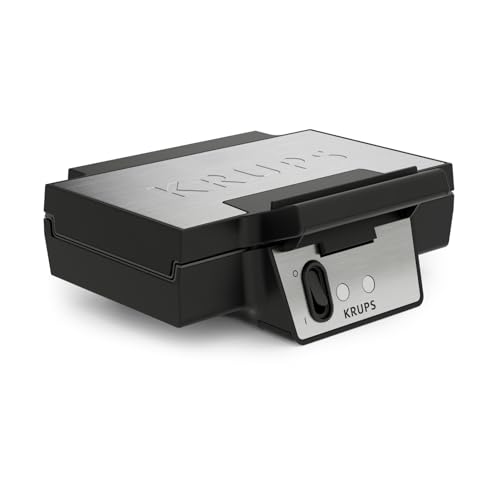 Krups FDK Iconic Waffeleisen, 850 W, keramikbeschichtete Antihaft-Platten, ikonisches Design, vertikale Aufbewahrung, benutzerfreundlich, Schwarz/Edelstahl, FDK261
