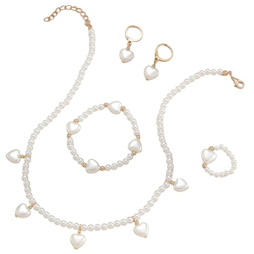 MUNSKT 5 Stück Liebevoll Schmuck Set für Mädchen Kinderschmuck Enthalten Schmucksets Halskette Ringe Armbänder Ohrring für Party Dress Up Geburtstaggeschenk