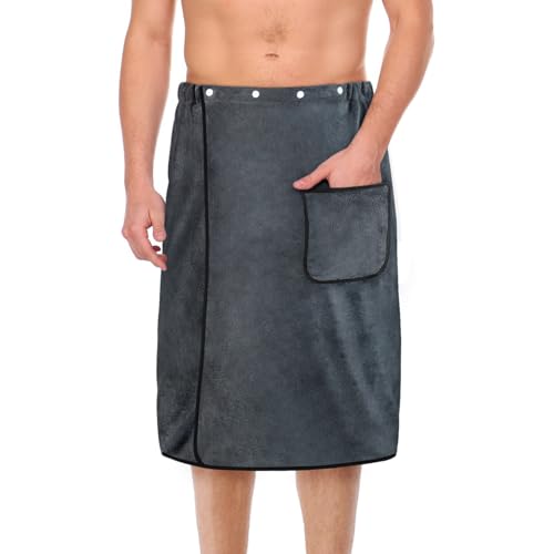 Aomig Saunakilt Herren Grau Elastisch Verdicktes Badetuch Verstellbare Größe Schnapp-Badetuch Kilt Herren Großes Schnell Trocknendes Saunatuch für Fitnessstudio Dusche Sauna Spa Strand (80 X 150 cm)