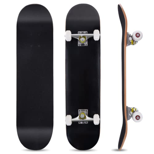 COSTWAY 80 x 20 cm Skateboard für Anfänger, Komplette Cruiser mit ABEC-7 Kugellager, 7-Lagiger Longboard Ahornholz (Schwarz)