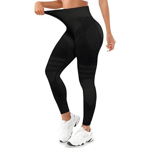 Anti Cellulite Leggings, Sportleggins Damen Lang Kompressions Leggings Po Push Up, Boom Booty High Waist Blickdicht Yoga Pilates (DE/NL/SE/PL, Alphanumerisch, M, Regular, Regular, Schwarz)