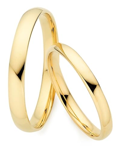123traumringe Eheringe in 333 Gold I Edle Partnerringe mit Etui I Gravierbare Eheringe mit Ringgröße 50-72mm I Damenring in 2,5mm Breite + Herrenring in 3mm Breite & 1,3mm Stärke I P25/P21
