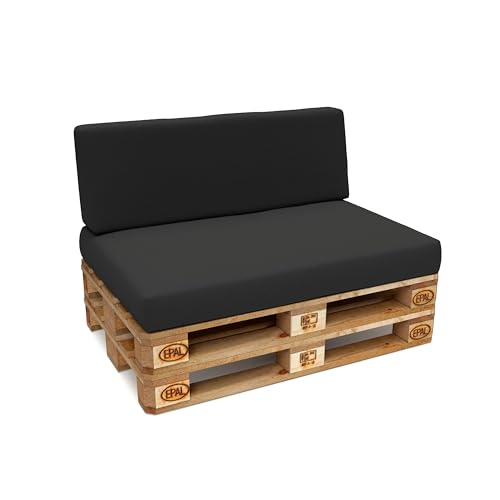 POKAR Palettenkissen Wasserabweisend Palettenauflagen mit abnehmbarem Bezug Palettenmöbel Palettensofa 2er Set: Sitzkissen 120x80 + Rückenlehne 120x40, Anthrazit