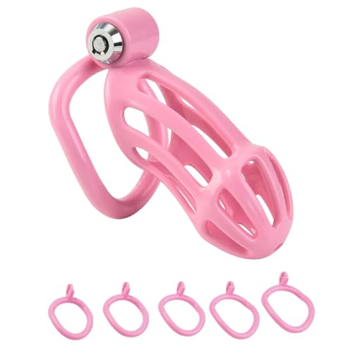 Männliche Keuschheitsvorrichtung Sexspielzeug - Leichte Peniskäfige männliche Keuschheitsvorrichtungen mit 5 Größen abnehmbaren Schwanzringen, Rosa