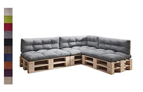 sunnypillow Palettenkissen für Palettenmöbel - 7er Set - Palettenauflage 120 x 80 für Palettensofa - Palettenpolster für Garten, Gesteppte Kissen für Europaletten - Sitzkissen & Rückenkissen Anthrazit