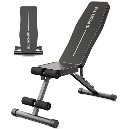Botifly Klappbare Hantelbank, Multifunktionale Fitnessbank mit 8-fach Verstellbarer Rückenlehne, Bauchtrainer, Schrägbank für Ganzkörper-Workout für Zuhause, Bankdrücken u. Beincurl, Belastung 300 kg