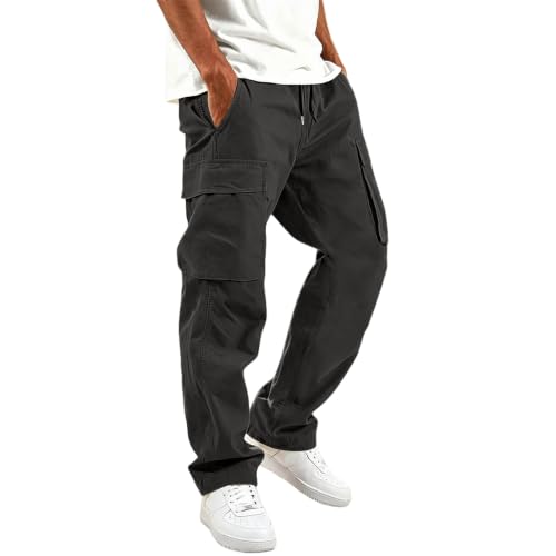 Cargohose Herren Baggy Arbeitshosen Männer Cargo Hosen mit Elastischem Bund & Tunnelzug Freizeithose Wanderhose Trekkinghose Outdoorhose mit Multi Taschen für Alltag, Freizeit und Arbeit