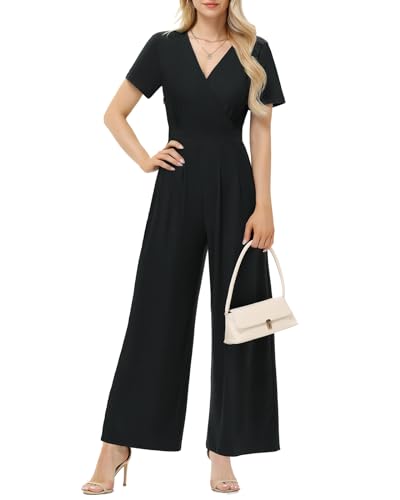 Tanmolo Damen Jumpsuit Elegant Sommer Overall Kurzarm Schwarz XXL