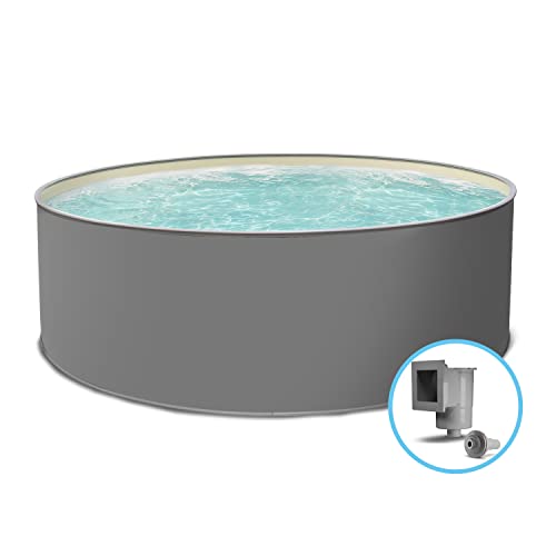Paradies Pool® Edition grau Einzelbecken rund, 300x120cm (Ø x H), Stahlwandbecken, Poolplane in Sand 0,6mm, Handlauf grau, inkl. Skimmer-Set, Swimmingpool, Menge: 1 Stück