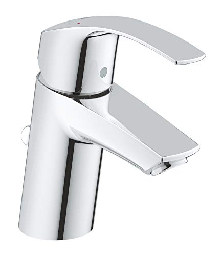 GROHE Eurosmart, Waschtischarmatur, wassersparend (Wasserhahn für das Bad, Badarmatur mit Zugstangen-Ablauf, 15cm hoch, einfache Installation am Waschbecken), chrom, 33265002